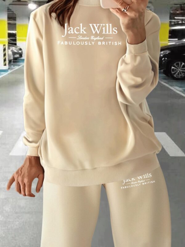 [Cozy Jack Wills] Jack Wills Women's Cozy Long Sleeve Crew Neck Sweatshirt & Jogger Pants Set | Soft Polyester Blend, Geometric Pattern, Casual Fall/Winter Outfit, Comfortable Fabric - Image 4