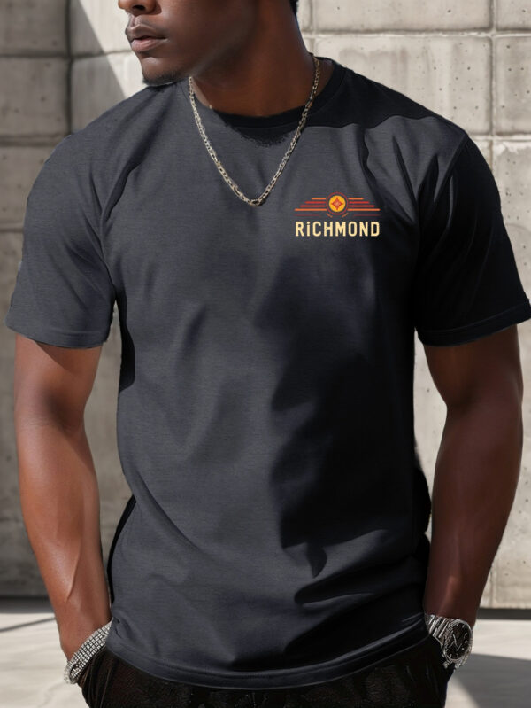 Men'S Richmond Retro Stripes Logo T-Shirt - Casual Crew Neck Short Sleeve Tee with Bold "RICHMOND" Print, Lightweight Polyester for Summer, Casual Attire | Geometric Pattern Shirt | Smooth Textur - Image 2