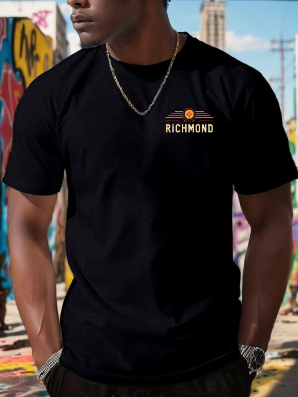 Men'S Richmond Retro Stripes Logo T-Shirt - Casual Crew Neck Short Sleeve Tee with Bold "RICHMOND" Print, Lightweight Polyester for Summer, Casual Attire | Geometric Pattern Shirt | Smooth Textur - Image 4