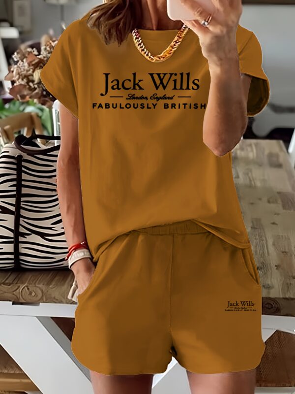 Women'S Casual Two-Piece Set - "Jack Wills" Print T-Shirt & Shorts, Light Blue, Short Sleeve, Round Neck, Elastic Waistband, All-Season Comfort, Casual Attire | Relaxed Fit Tee | Comfortable Wear - Image 7