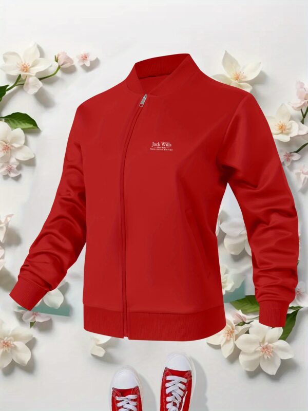 Women'S Trendy Jacket with "Jack Wills Fabulously British" Print - Casual Zip-Up Bomber Jacket, Stand Collar, Long Sleeve, Beige, Perfect for Fall/Winter, Jacket for Women - Image 8