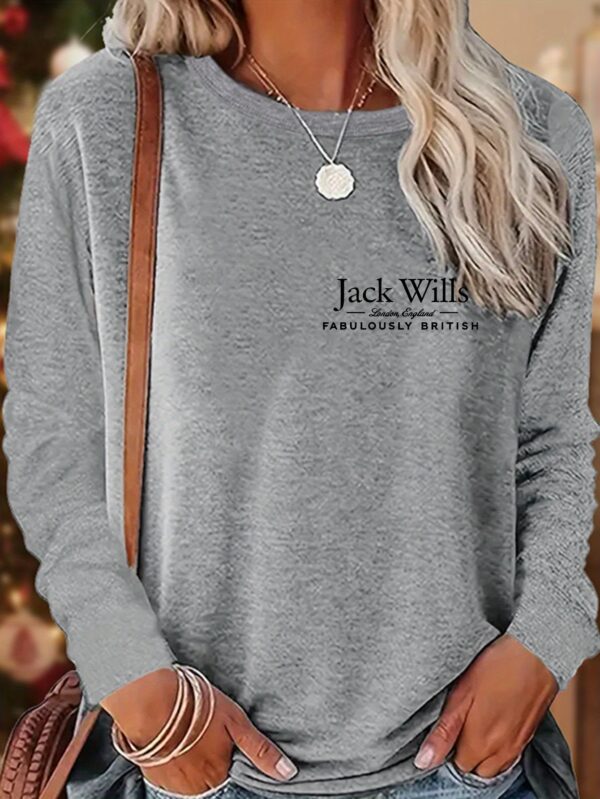 Women'S Y2K Graphic Long Sleeve T-Shirt - "Jack Wills Fabulously British" Print, Soft & Stretchy Casual Top, White with Black Lettering, Perfect for Casual Attire, Ladies T - Image 3