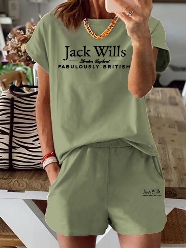 Women'S Casual Two-Piece Set - "Jack Wills" Print T-Shirt & Shorts, Light Blue, Short Sleeve, Round Neck, Elastic Waistband, All-Season Comfort, Casual Attire | Relaxed Fit Tee | Comfortable Wear - Image 4