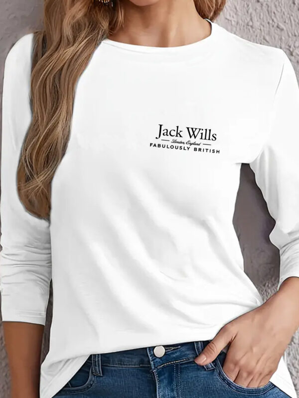 Women'S Y2K Graphic Long Sleeve T-Shirt - "Jack Wills Fabulously British" Print, Soft & Stretchy Casual Top, White with Black Lettering, Perfect for Casual Attire, Ladies T - Image 4
