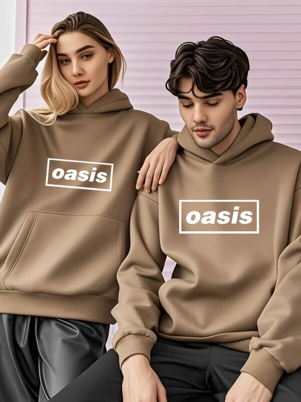 Oasis American Style Loose Fashion Couple Fleece-Lined Hoodie Unisex Autumn and Winter Pullover Sweatshirt with Print - Image 3