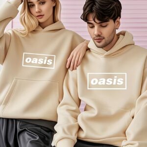Oasis American Style Loose Fashion Couple Fleece-Lined Hoodie Unisex Autumn and Winter Pullover Sweatshirt with Print