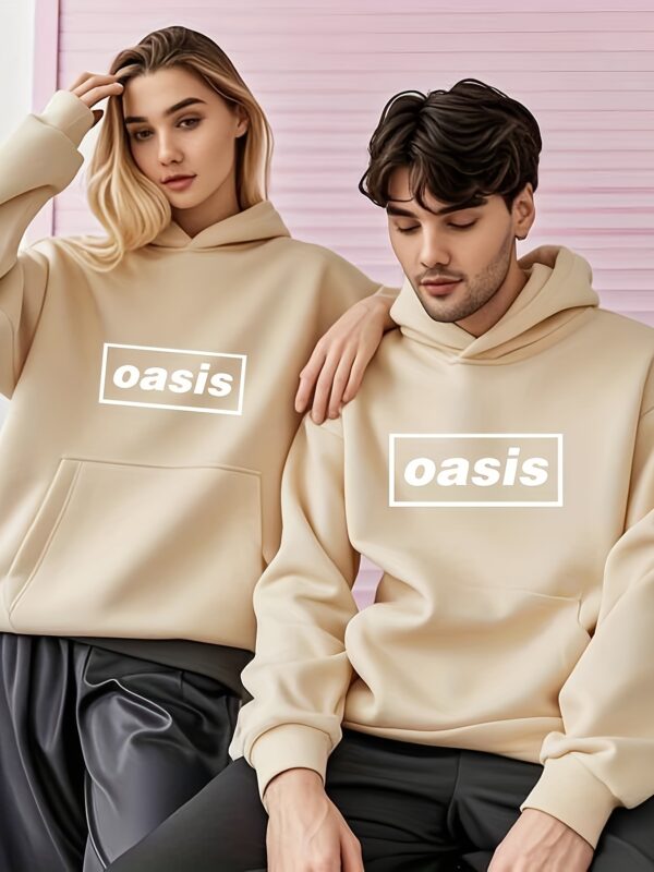 Oasis American Style Loose Fashion Couple Fleece-Lined Hoodie Unisex Autumn and Winter Pullover Sweatshirt with Print