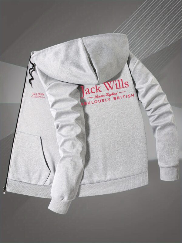 Men'S Slim-Fit Hooded Jacket with "Jack Wills" & "Abolutely British" Print - Casual Zip-Up Outerwear for Fall/Winter, Black, Pockets Included, Winter Jacket - Image 2