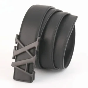 New Cross-border Men's Belt Letter AX Buckle Waistband 3.8cm Fashionable Plain Weave Lychee Pattern Simple Versatile Belt: Factory Seconds/Rejects – Refurbished – Never Used (Brand New)