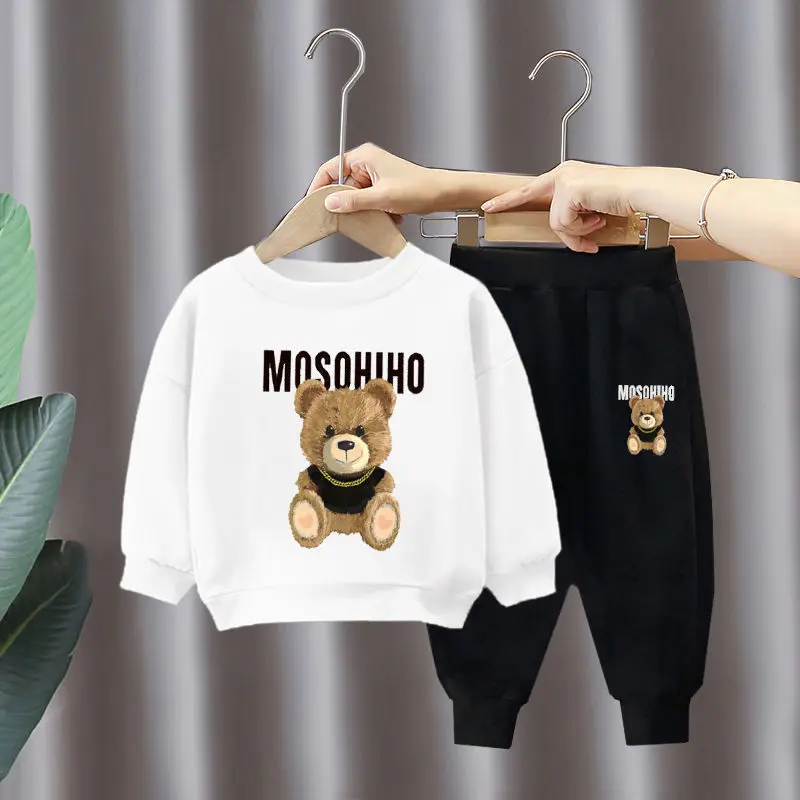 Children's Sweatshirt Set BRAND MOSCHINO Autumn Winter Baby Boys Girls Suit Cute Bear pattern Integrated Velvet Thick Sweatshirt Sweatpants: Factory Seconds/Rejects – Refurbished – Never Used (Brand New) - Image 4