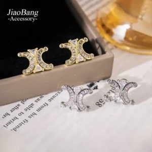 Gold Plated Zircon Letter Earrings Korean Fashion Versatile Lightweight Luxury Simple Women's Jewellery Ear Cuffs: Factory Seconds/Rejects – Refurbished – Never Used (Brand New)
