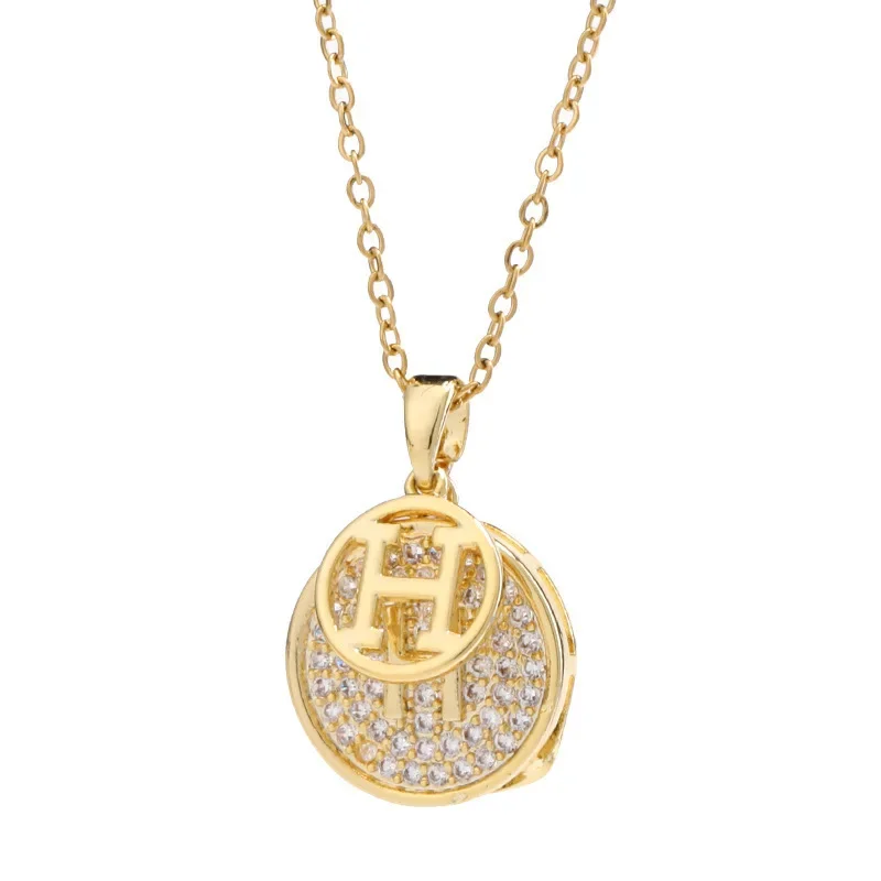 Trendy Titanium Steel H Letter Pendant Necklace Women's Fashion Jewellery Full Diamond round Tag Lock bone Chain Accessory: Factory Seconds/Rejects – Refurbished – Never Used (Brand New) - Image 5