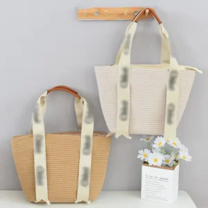 Simple Cotton Woven Tote Bag Summer Large Capacity with Lining Handheld Casual Beach Bag Neutral Minimalist Style Zipper Closure: Factory Seconds/Rejects – Refurbished – Never Used (Brand New)