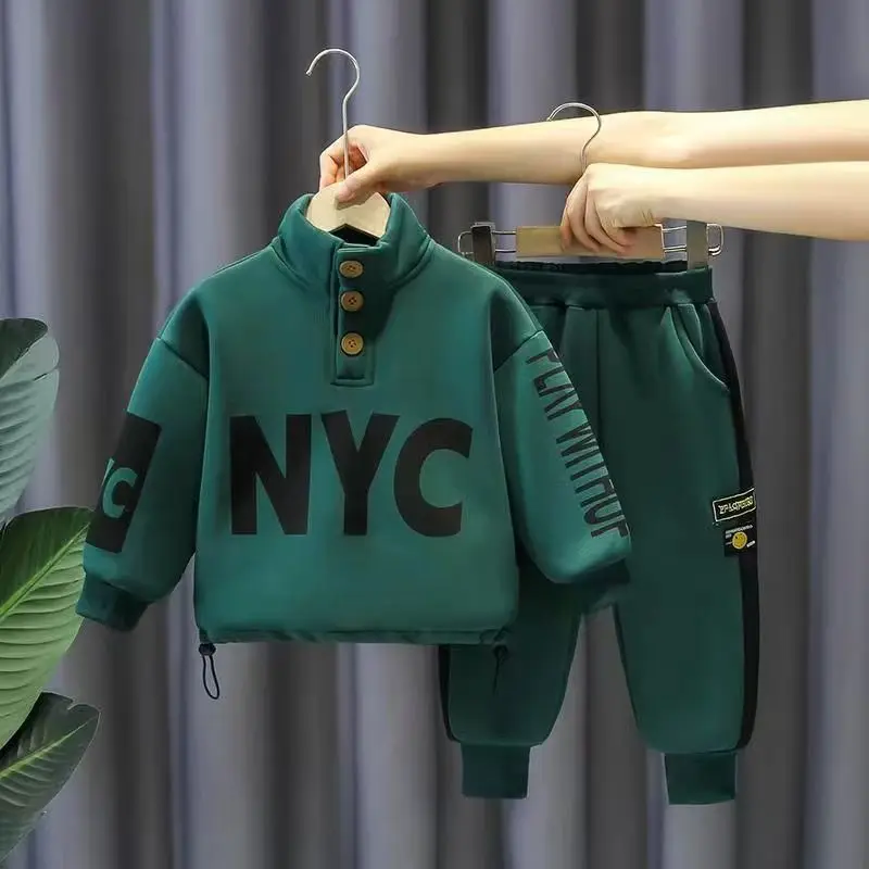 Boys' BRAND NYC Baby Plush Set Autumn and Winter New Handsome Children's Sports and Leisure Hoodie and Pants Boys' Two Piece Set: Factory Seconds/Rejects – Refurbished – Never Used (Brand New) - Image 3