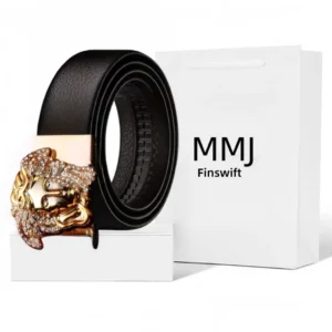 Luxury Men's Genuine Leather Belt with Rhinestone Buckle, Automatic Clasp, No Tail Show, Trendy Designer Belt for Men: Factory Seconds/Rejects – Refurbished – Never Used (Brand New)