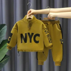 Boys' BRAND NYC Baby Plush Set Autumn and Winter New Handsome Children's Sports and Leisure Hoodie and Pants Boys' Two Piece Set: Factory Seconds/Rejects – Refurbished – Never Used (Brand New)