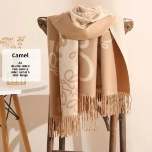 High-Quality Cashmere Feel Scarf Autumn Winter Luxury Brand LOEWE Thick Warm Neck Protection Long Double-Sided Scarf Trendy Shawl: Factory Seconds/Rejects – Refurbished – Never Used (Brand New)