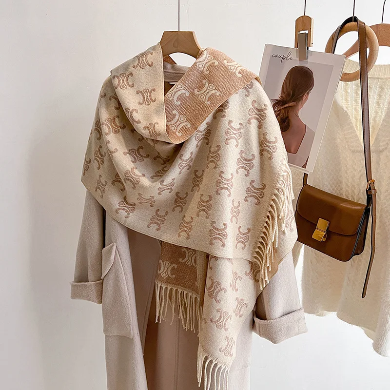 Fashion Luxury Brand CELINE Soft Faux Cashmere Shawl Long Scarf Double Sides Women Winter Warm Neckerchief Spring Autumn Cape: Factory Seconds/Rejects – Refurbished – Never Used (Brand New) - Image 4