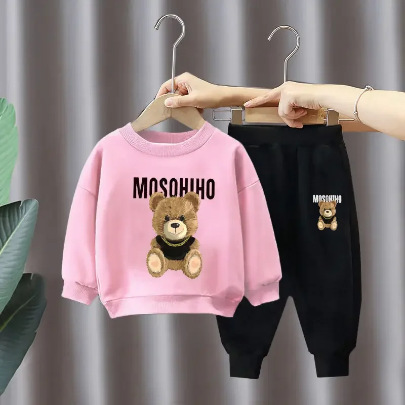 Children's Sweatshirt Set BRAND MOSCHINO Autumn Winter Baby Boys Girls Suit Cute Bear pattern Integrated Velvet Thick Sweatshirt Sweatpants: Factory Seconds/Rejects – Refurbished – Never Used (Brand New) - Image 3