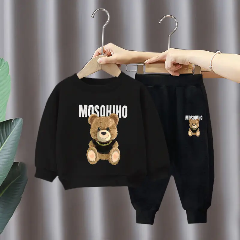 Children's Sweatshirt Set BRAND MOSCHINO Autumn Winter Baby Boys Girls Suit Cute Bear pattern Integrated Velvet Thick Sweatshirt Sweatpants: Factory Seconds/Rejects – Refurbished – Never Used (Brand New)