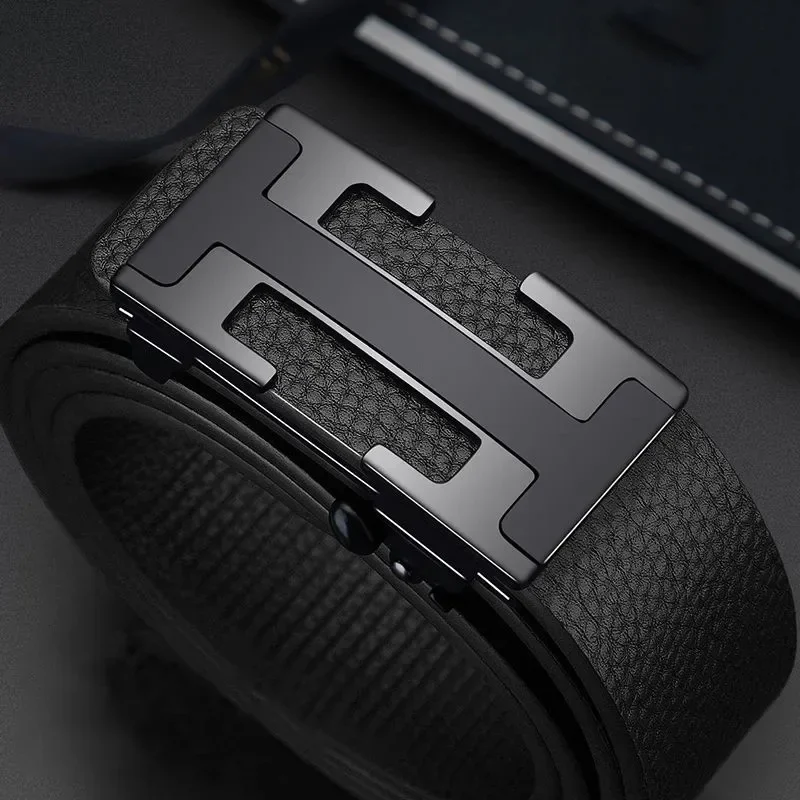 Genuine Leather Belt for Men Automatic Buckle Toothless Versatile Business Top Layer Cowhide Waist Belt Male Fashion Accessory: Factory Seconds/Rejects – Refurbished – Never Used (Brand New)