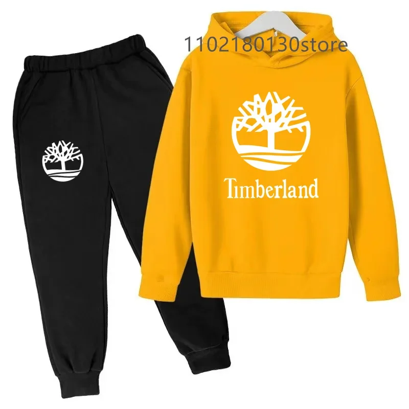 Kids BRAND TIMBERLAND Casual Spring Autumn 2pcs Letter Print Long Sleeve Hoodie+Pants Tracksuits 2-13 Years Boys Girls Fashion Child Clothes Sets - AliExpress 1501 - Image 5