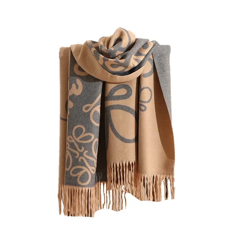 High-Quality Cashmere Feel Scarf Autumn Winter Luxury Brand LOEWE Thick Warm Neck Protection Long Double-Sided Scarf Trendy Shawl: Factory Seconds/Rejects – Refurbished – Never Used (Brand New) - Image 5