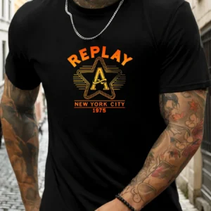 Short Sleeve T-Shirt REPLAY Men's 100% Cotton T - Shirt Round Neck Breathable Casual Fashion Cool Tee: Factory Seconds/Rejects - Refurbished - Never Used (Brand New)