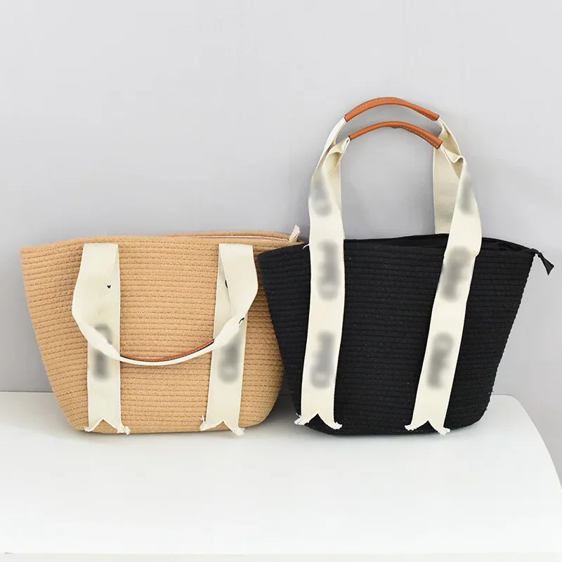 Simple Cotton Woven Tote Bag Summer Large Capacity with Lining Handheld Casual Beach Bag Neutral Minimalist Style Zipper Closure: Factory Seconds/Rejects – Refurbished – Never Used (Brand New) - Image 4