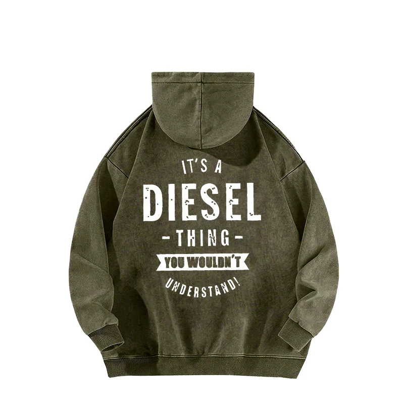 It's A Diesel Thing You Wouldn't Understand Graphic Hoodie Vintage Washed Pullover For Men Women Long Sleeve Hooded Sweatshirt: Factory Seconds/Rejects – Refurbished – Never Used (Brand New) - Image 3