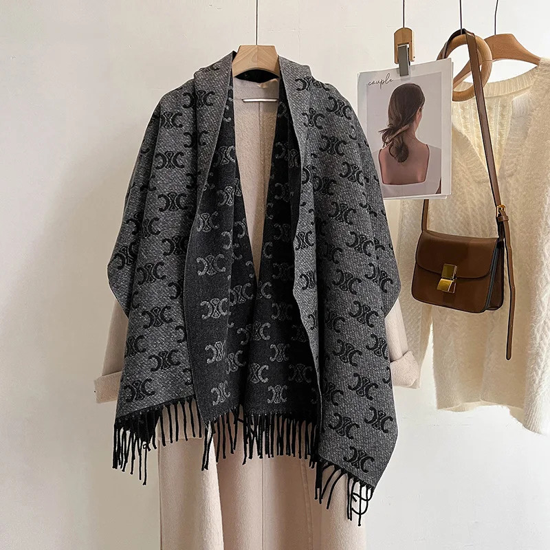 Fashion Luxury Brand CELINE Soft Faux Cashmere Shawl Long Scarf Double Sides Women Winter Warm Neckerchief Spring Autumn Cape: Factory Seconds/Rejects – Refurbished – Never Used (Brand New) - Image 6