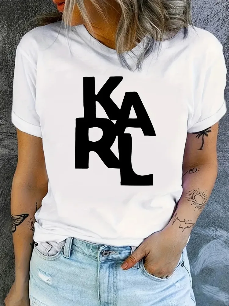 2025 KARL Women's T-Shirt Letter Printing Short Sleeve Cotton Tees High Quality Luxury Brand T-shirt Summer Streetwear Y2k Tops: Factory Seconds/Rejects – Refurbished – Never Used (Brand New) - Image 2