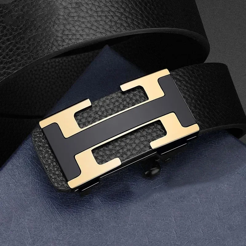 Genuine Leather Belt for Men Automatic Buckle Toothless Versatile Business Top Layer Cowhide Waist Belt Male Fashion Accessory: Factory Seconds/Rejects – Refurbished – Never Used (Brand New) - Image 4