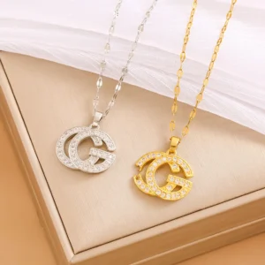 ins High-end Fragrance Home copper plated with real gold and zircon inlaid necklace, simple letter necklace : Factory Seconds/Rejects – Refurbished – Never Used (Brand New)