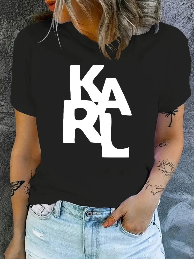 2025 KARL Women's T-Shirt Letter Printing Short Sleeve Cotton Tees High Quality Luxury Brand T-shirt Summer Streetwear Y2k Tops: Factory Seconds/Rejects – Refurbished – Never Used (Brand New)
