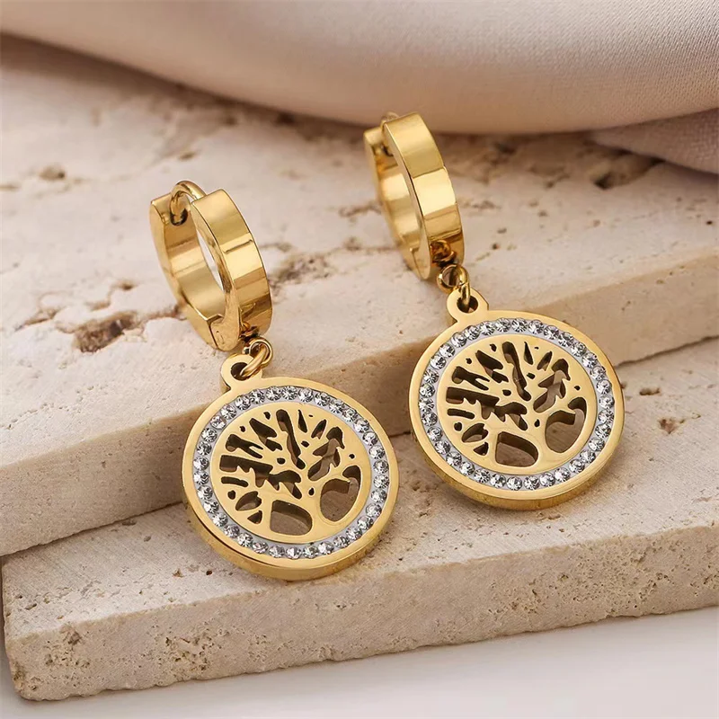304 Stainless Steel Golden Hollow Inlaid Zircon Tree Of Life Necklace Bangle Earrings Ladies Wedding Jewellery Set: Factory Seconds/Rejects – Refurbished – Never Used (Brand New) - Image 5