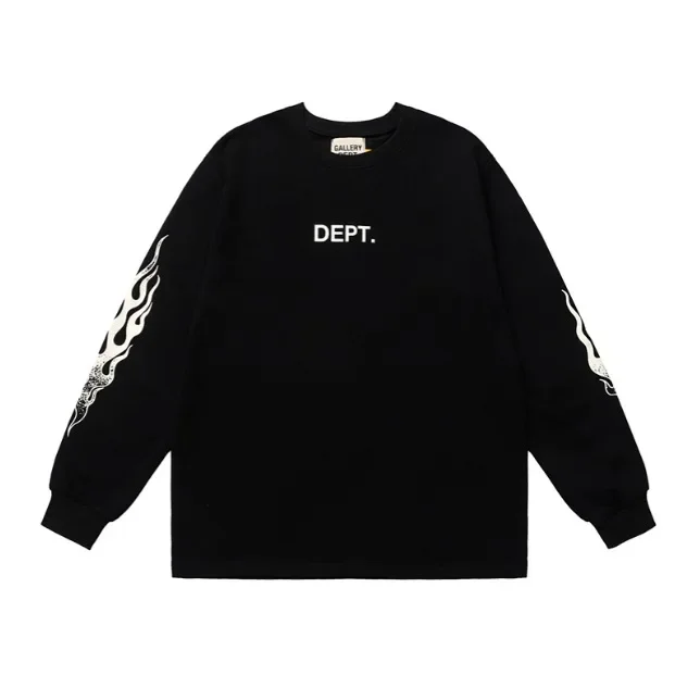 Casual Basic round Neck Sweatshirt Men's Fashion Hip Hop High Street Sleeve Flame Pattern Comfortable Loose Fit Streetwear: Factory Seconds/Rejects - Refurbished - Never Used (Brand New) - Image 2