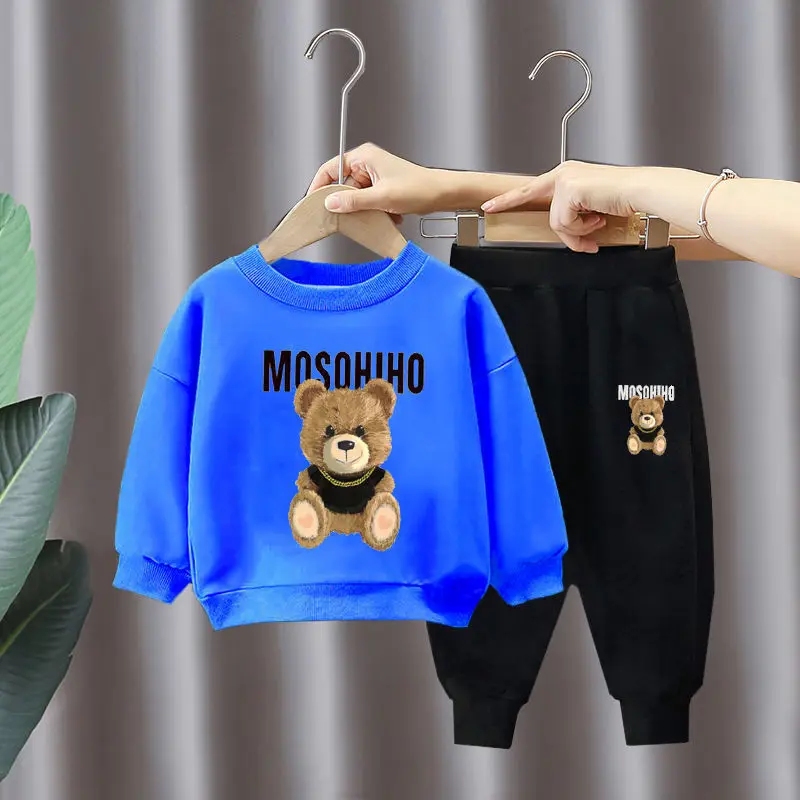 Children's Sweatshirt Set BRAND MOSCHINO Autumn Winter Baby Boys Girls Suit Cute Bear pattern Integrated Velvet Thick Sweatshirt Sweatpants: Factory Seconds/Rejects – Refurbished – Never Used (Brand New) - Image 2